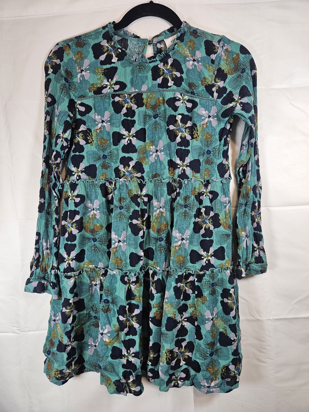 Knox Rose Teal Floral Tiered Long Sleeve Dress Fairycore Indie Casual